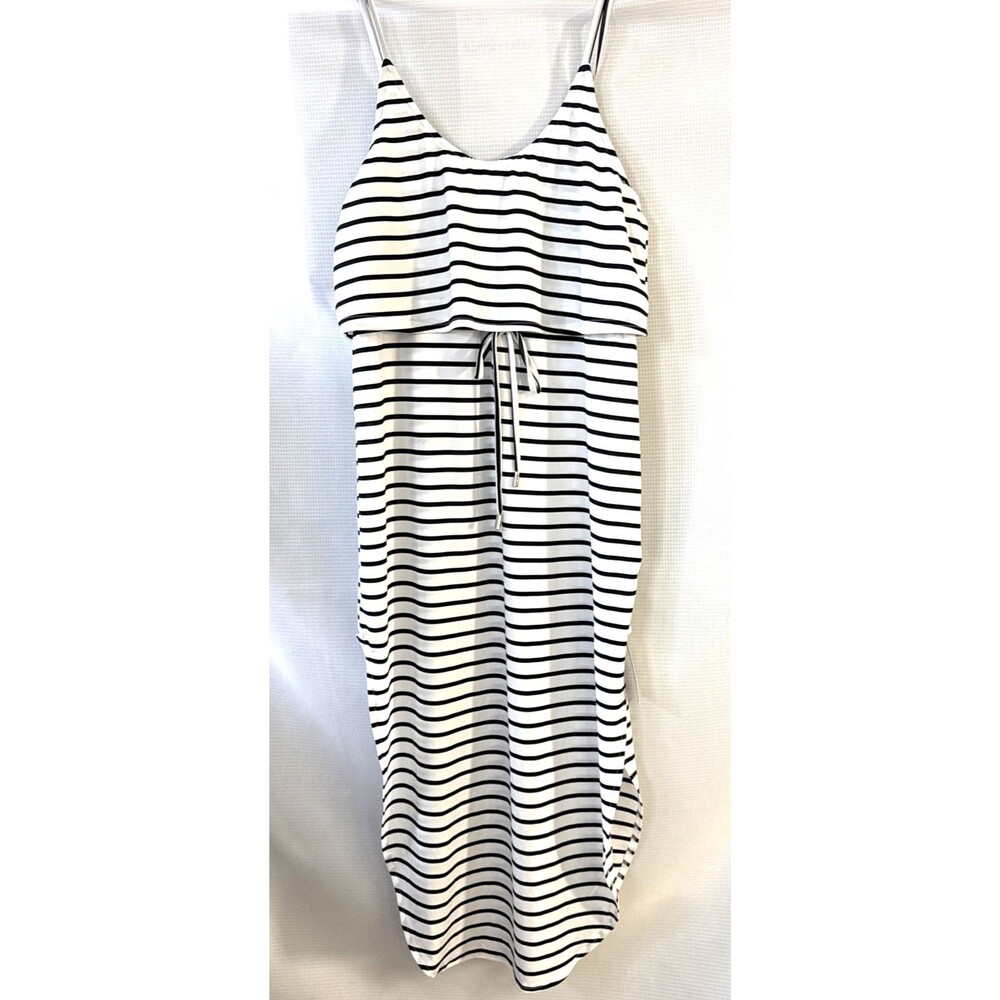 NWT CUPSHE Beach Coverup Maxi Dress White Black Stripe Sleeveless Scoop Neck - M
